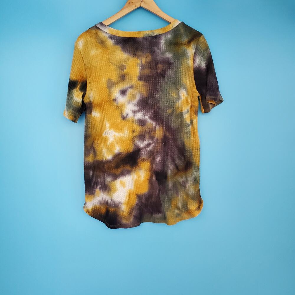 Vintage Bibi Top Size Large V-Neck Short Sleeve Tie Dye Waffle Knit - Picture 3 of 6